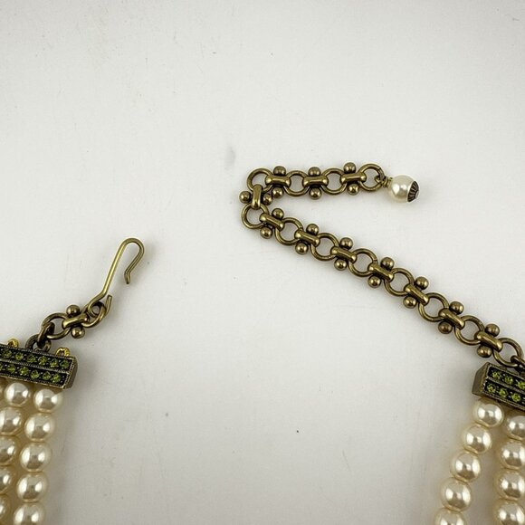 Heidi Daus Necklace Frog Toad Green Kissing Frog Pearl Crystal Triple Strand - Picture 8 of 15